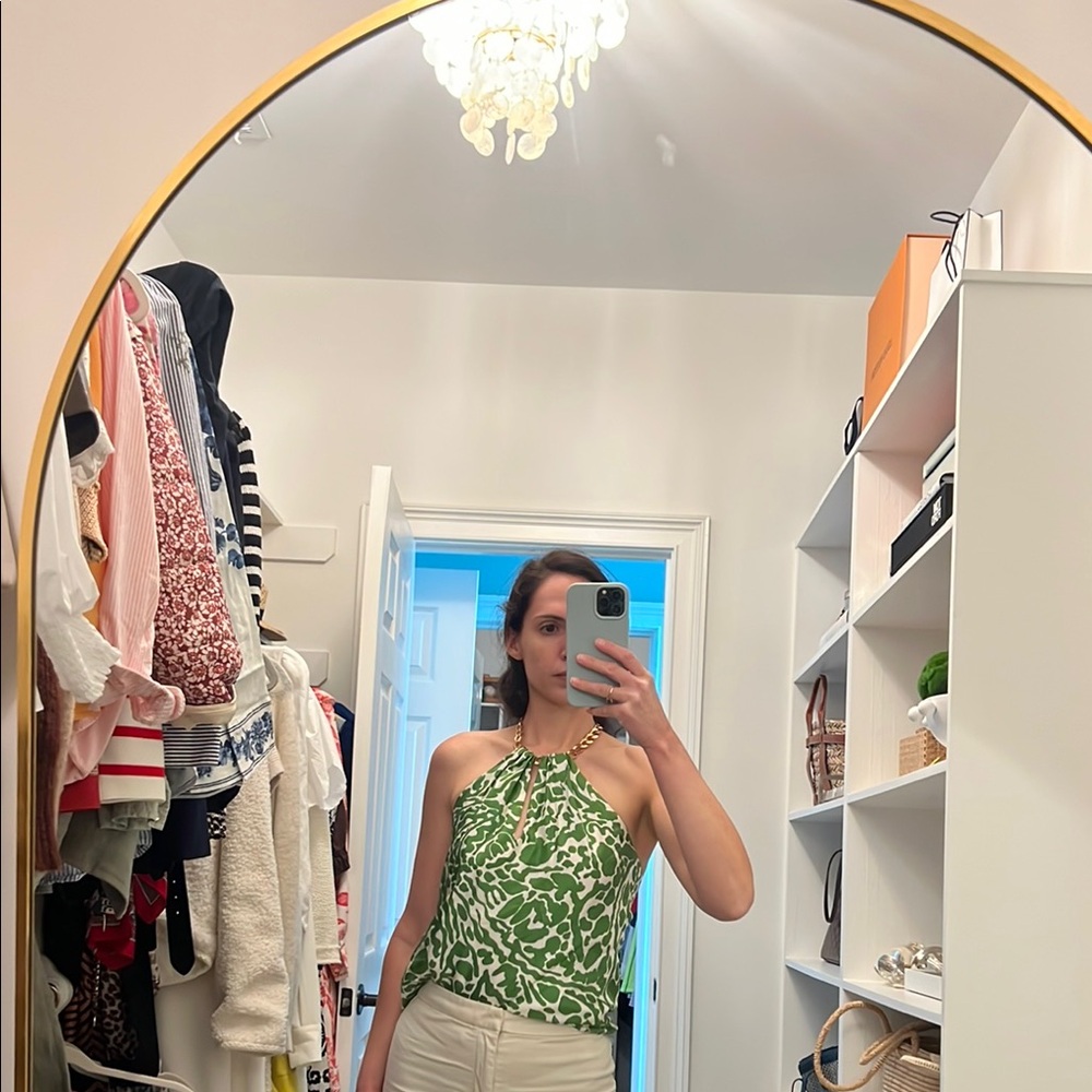 Green Halter Fitted Sleeveless Tank Top